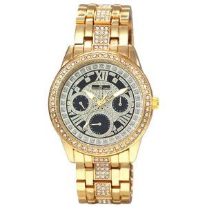 42mm Montres Carlo Women Luxury Gold Black Sparkling Stone Fashion Dress Watch